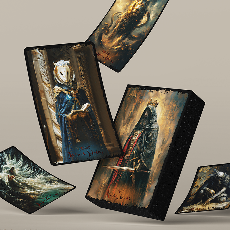 Framed artworks with artistic designs on a beige background