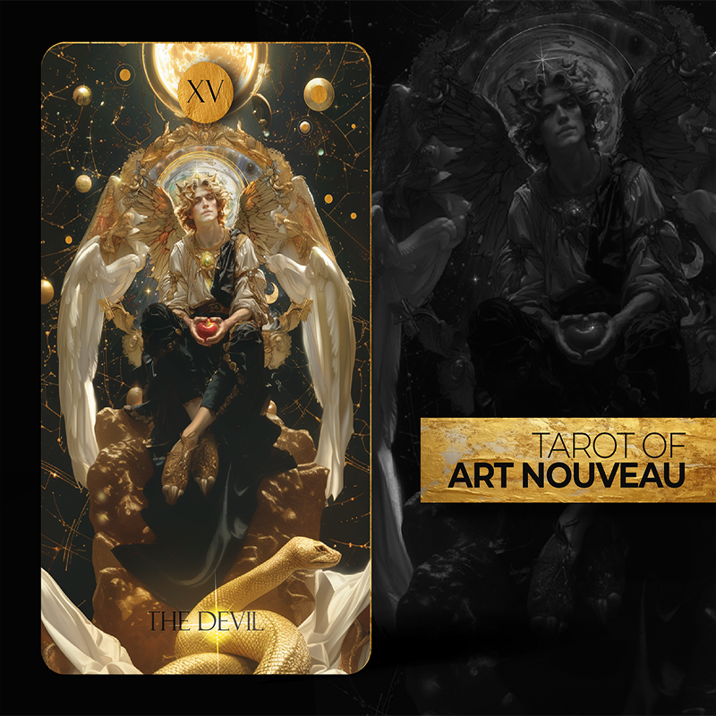 Tarot card from 'Tarot of Art Nouveau' with a dark background